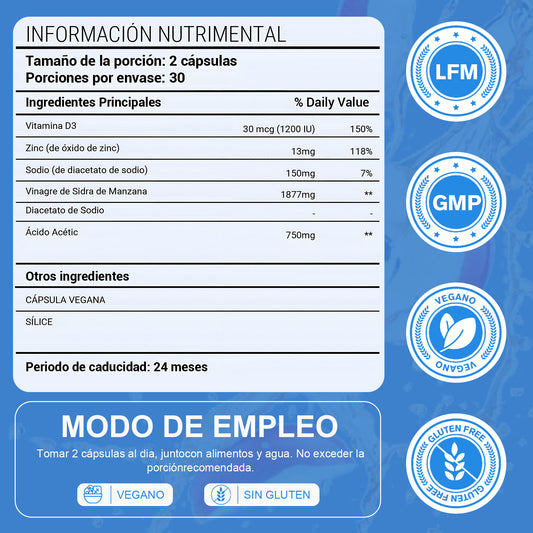 Leafstory Apple Cider Vinegar Capsules with Vitamin D and Zinc - 60 Capsules - Boosts the Immune System