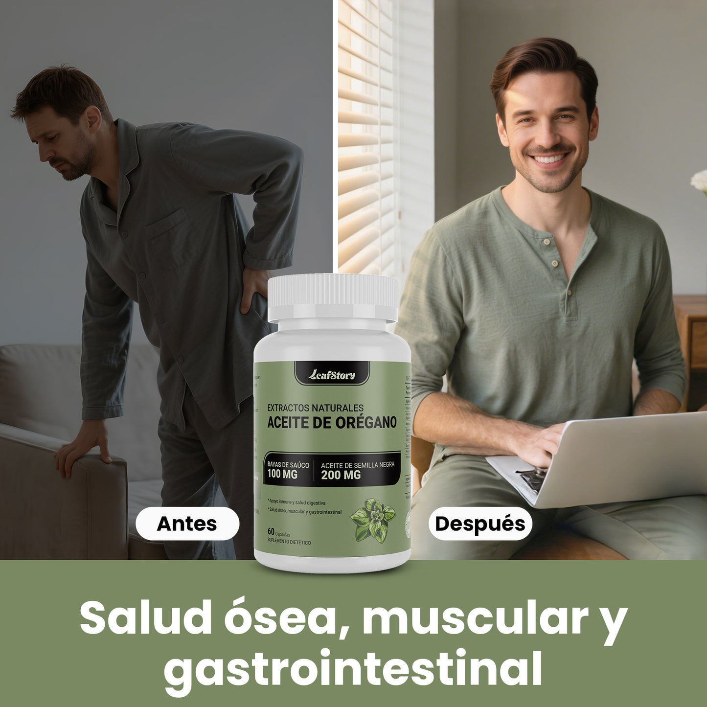 Leafstory Oregano Oil with Mustard Seed Oil, 2-in-1 Oregano Supplement for Immune Health, Preserves High Concentration Carvacrol and Thioquinone, 60 Capsules.