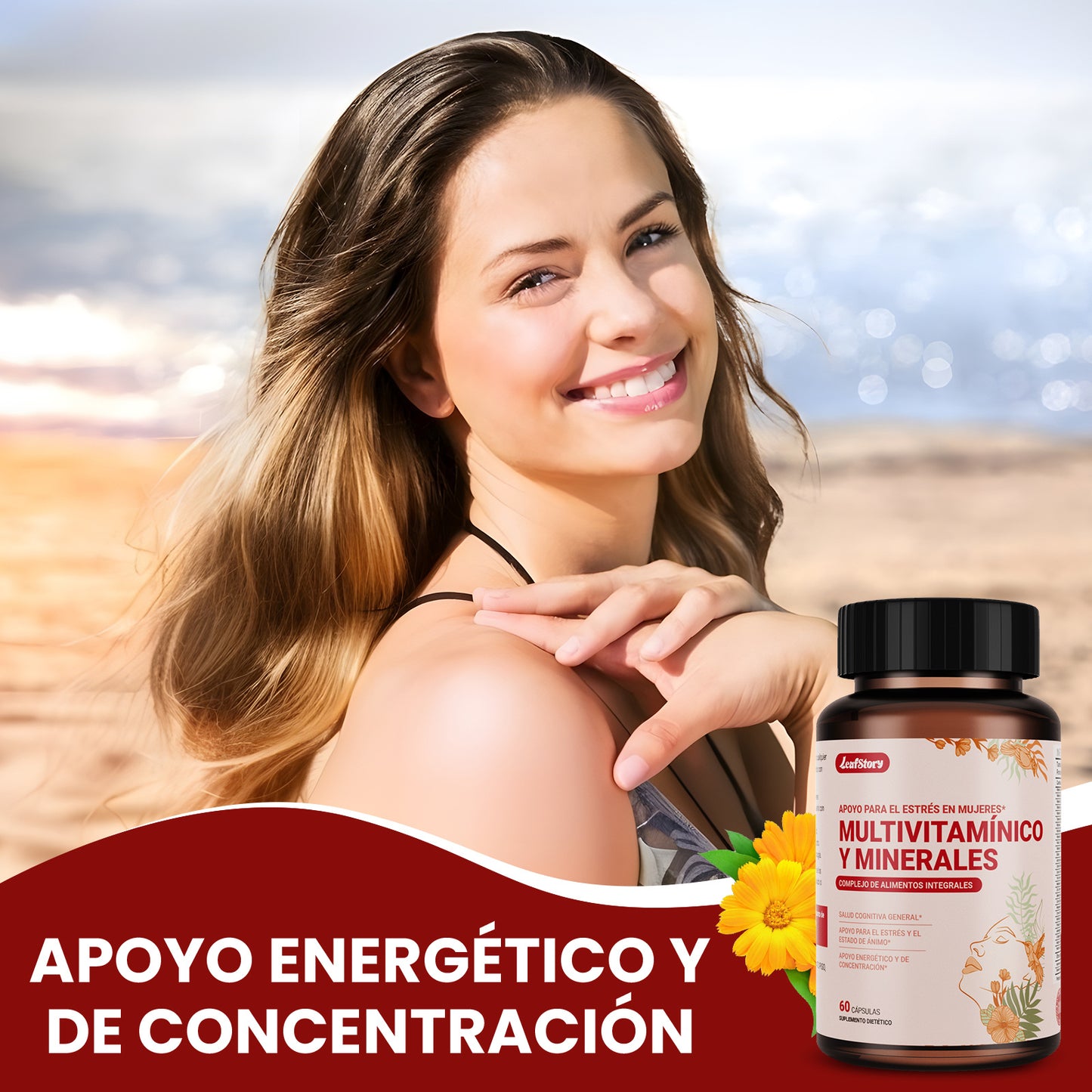 LeafStory Women's Multivitamin + Stress Support with Organic Whole Foods & Natural Minerals - B Complex + Vitamin C + D3 K2 for Immunity, Hair, Skin & Nails - 60 Capsules