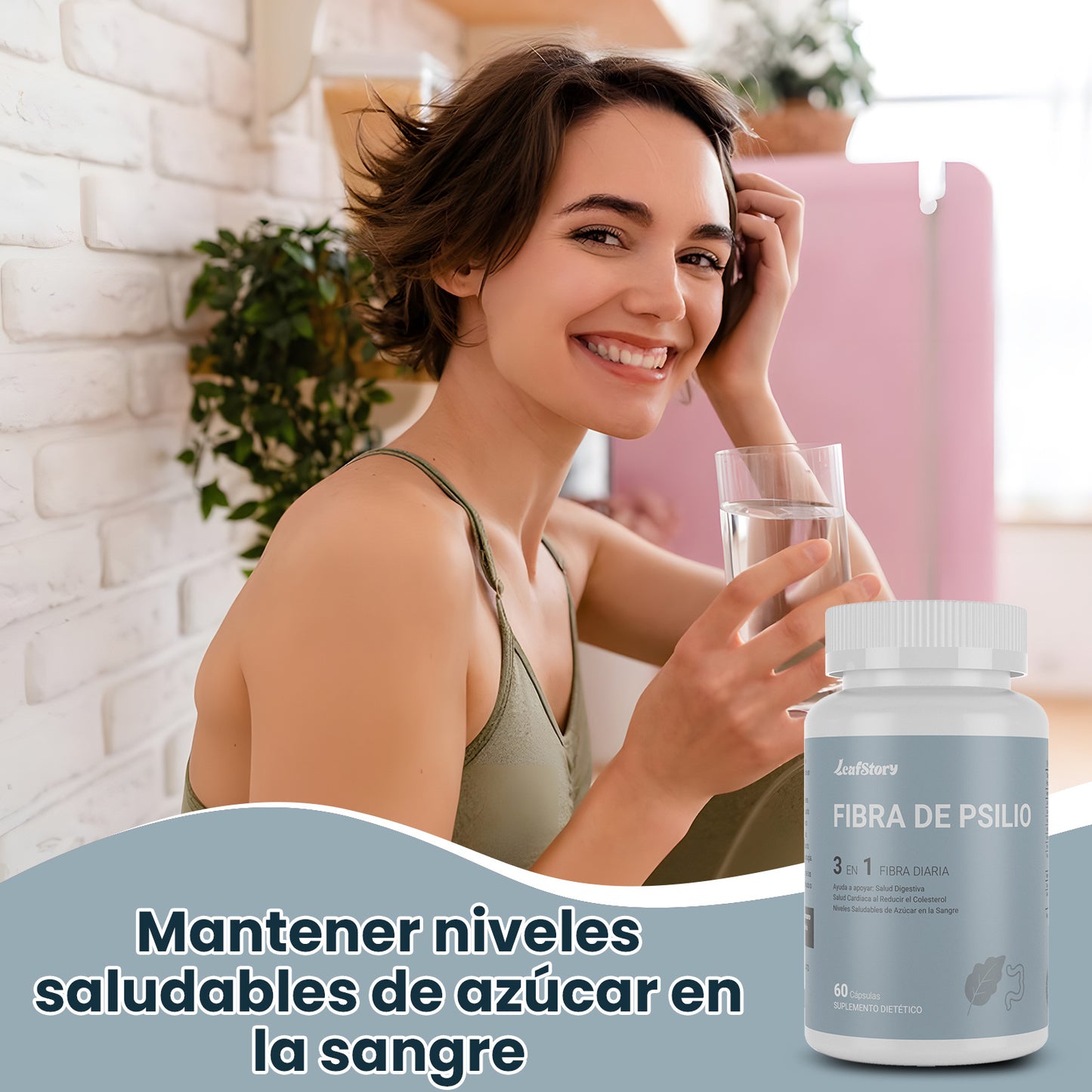 Leafstory Fiber Capsules, 3-in-1 Psyllium Husk Fiber, 300 Capsules, Daily Fiber Supplement, Helps Maintain Digestive Health, Heart Health by Lowering Cholesterol and Healthy Blood Sugar Levels.