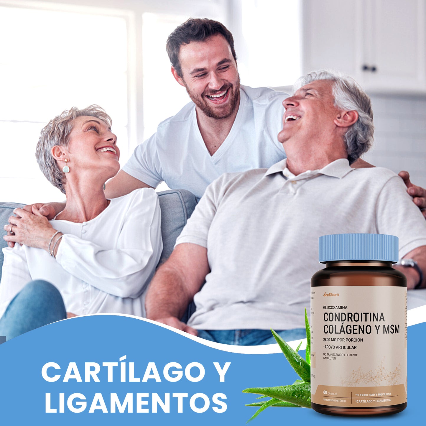 Leafstory Glucosamine, Keratin, MSM, and Collagen | Joint Care Supplement, 2800 mg | Nutritional Vitamins for Flexibility | For Men and Women, 60 Capsules