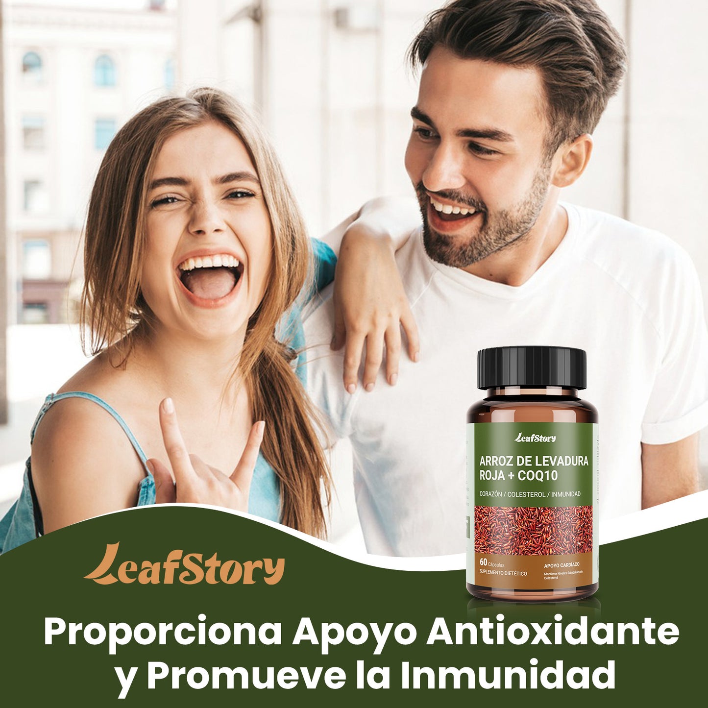 Leafstory Red Yeast Rice Supplement with CoQ10 - Advanced Formula for a Healthy Heart and Healthy Cholesterol Levels for Men and Women - Extra Strength Capsule with 1200mg of Red Yeast Rice and CoQ10 - 60 Count