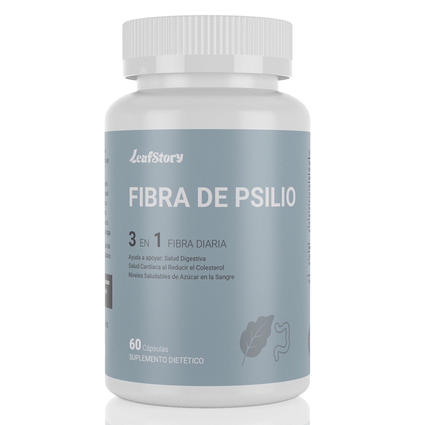 Leafstory Fiber Capsules, 3-in-1 Psyllium Husk Fiber, 300 Capsules, Daily Fiber Supplement, Helps Maintain Digestive Health, Heart Health by Lowering Cholesterol and Healthy Blood Sugar Levels.