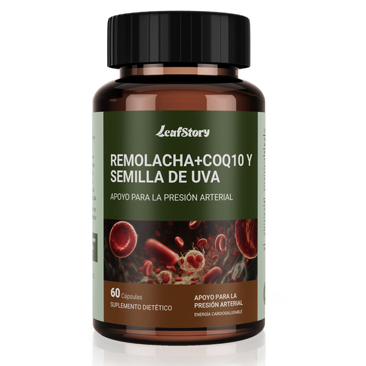 LeafStory Blood Pressure Support, 3-in-1 Beet + CoQ10 + Grape Seed Extract, Beet Root Capsules Support Healthy Blood Circulation & Healthy Heart Energy, 60 Count