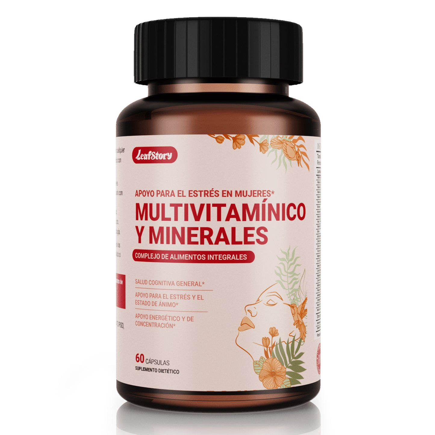 LeafStory Women's Multivitamin + Stress Support with Organic Whole Foods & Natural Minerals - B Complex + Vitamin C + D3 K2 for Immunity, Hair, Skin & Nails - 60 Capsules