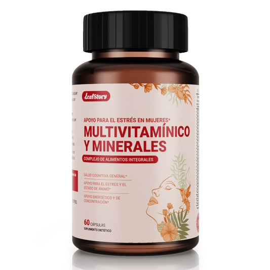 LeafStory Women's Multivitamin + Stress Support with Organic Whole Foods & Natural Minerals - B Complex + Vitamin C + D3 K2 for Immunity, Hair, Skin & Nails - 60 Capsules