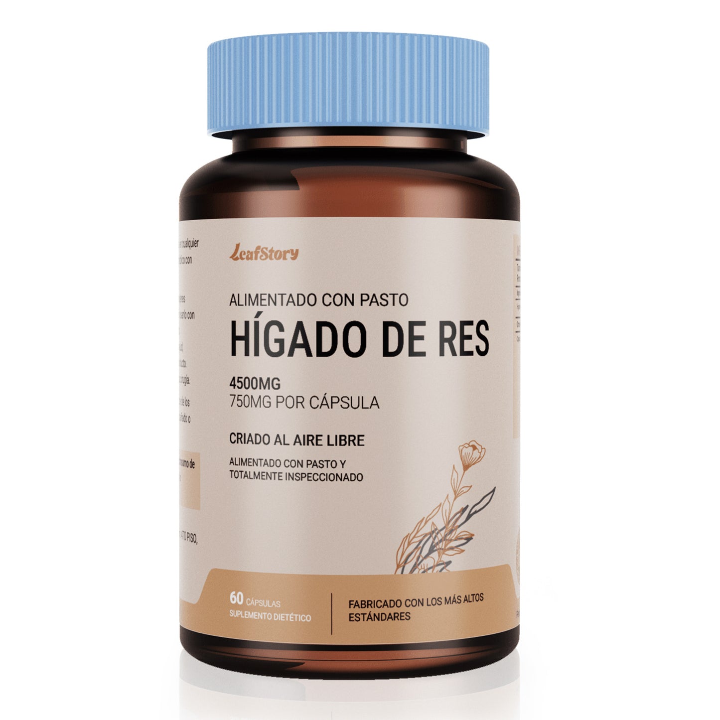 Leafstory Grass Fed Dried Beef Liver Capsules (60 Capsules, 750mg Each) - Natural Iron, Vitamin A & B12 for Energy - Made Unfatted in New Zealand - Hormone & Chemical Free.