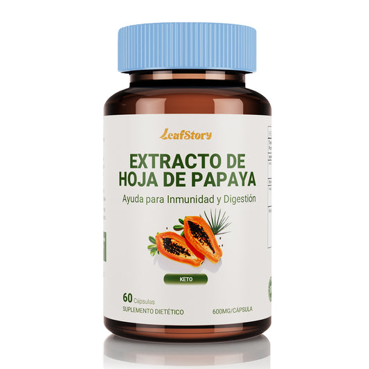 Leafstory Digestive Enzymes with Papaya Leaf Extract - 60/600 mg Vegetable Capsules, 10 Times More Potent - Platelet Booster, Bone & Spleen Support, Immune System & Upper Digestive Health.