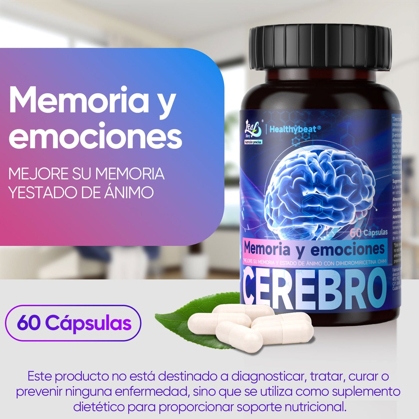 LeafStory Nootropic Brain Supplements for Memory and Focus, Cognitive Function for Mental Health & Clarity with Phosphatidylserine, Vitamin B6 B12, Folate & Dihydromyricetin, 60 Capsules-N1