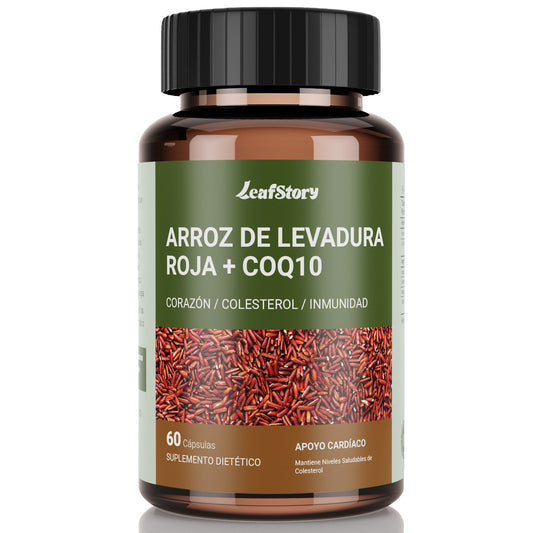 Leafstory Red Yeast Rice Supplement with CoQ10 - Advanced Formula for a Healthy Heart and Healthy Cholesterol Levels for Men and Women - Extra Strength Capsule with 1200mg of Red Yeast Rice and CoQ10 - 60 Count