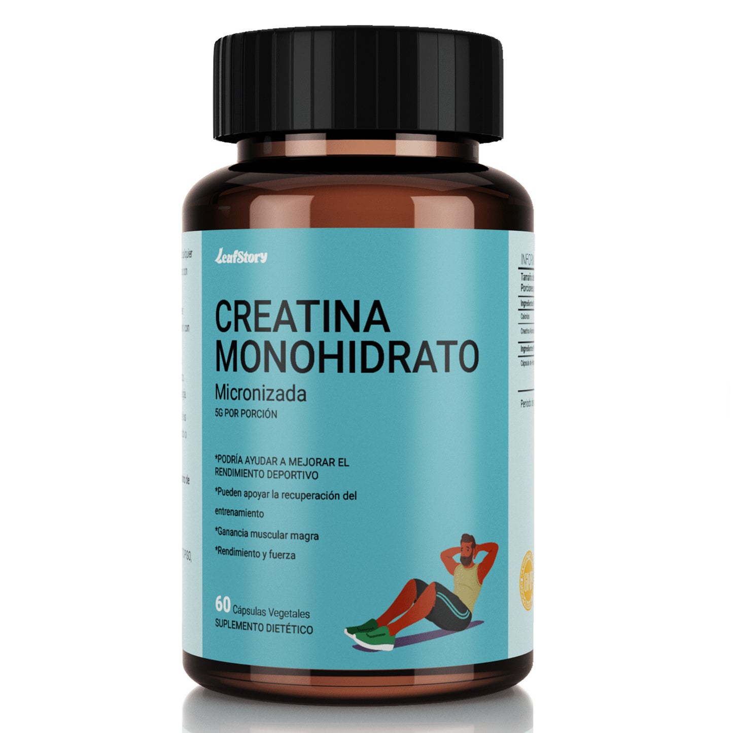 LeafStory Creatine Monohydrate Capsules: May support post-workout recovery, lean muscle mass gains, performance, and strength. Vegan certified. 5g per serving. 60 servings.
