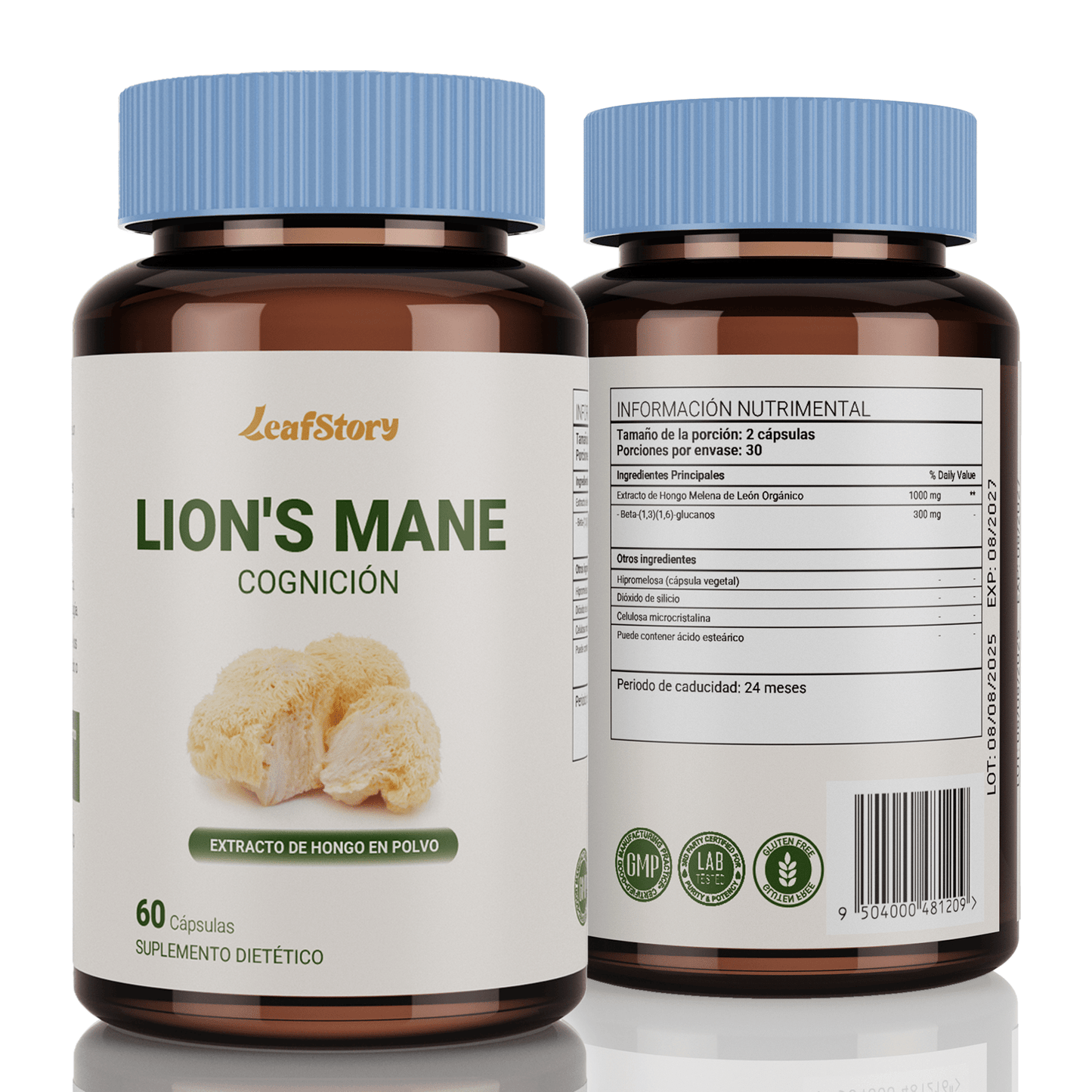 LeafStory Lion's Mane Mushroom for Cognition (60 Capsules) Lion's Mane Mushroom Extract Capsules Powder | Brain Supplement, Brain Vitamins, Focus Supplement