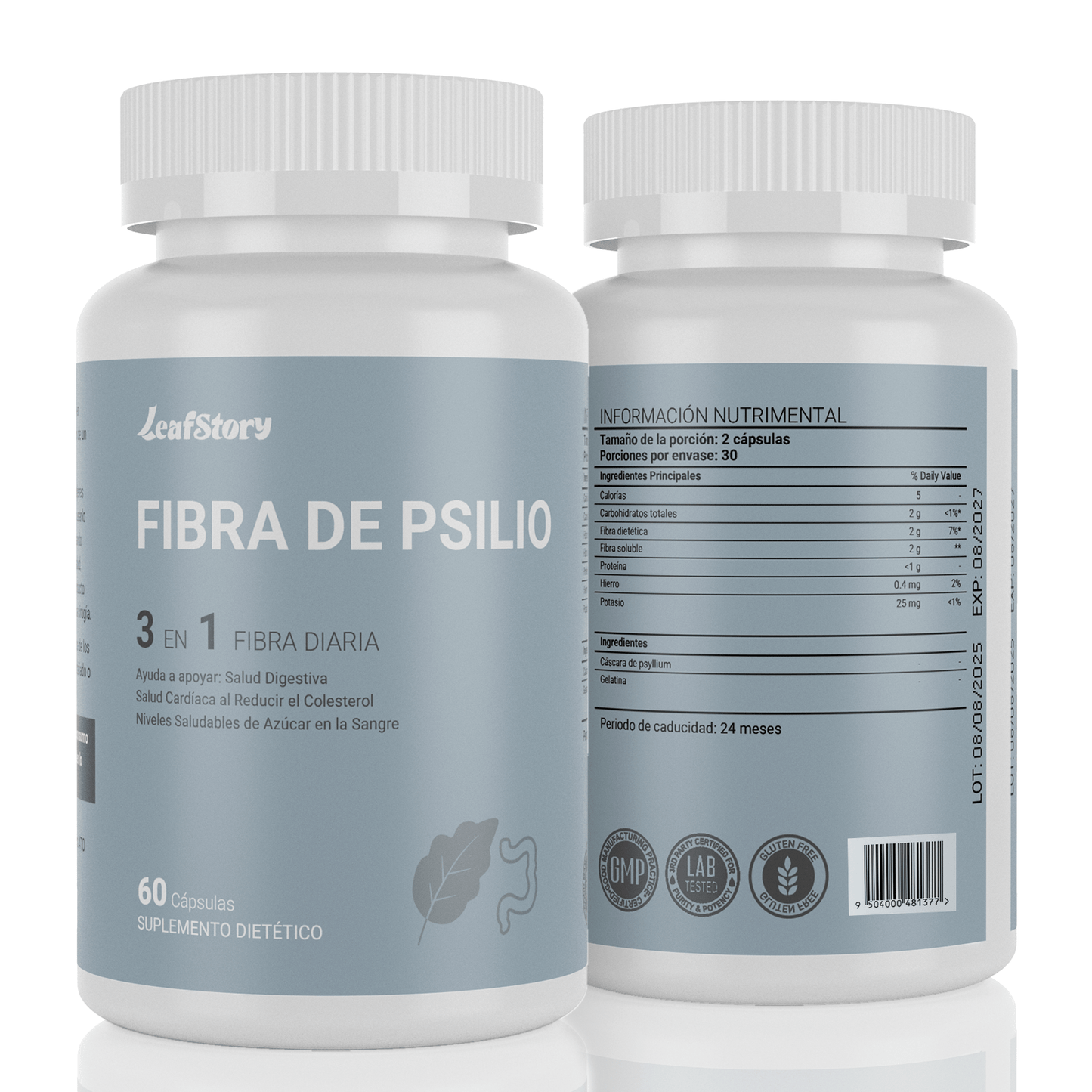 Leafstory Fiber Capsules, 3-in-1 Psyllium Husk Fiber, 300 Capsules, Daily Fiber Supplement, Helps Maintain Digestive Health, Heart Health by Lowering Cholesterol and Healthy Blood Sugar Levels.