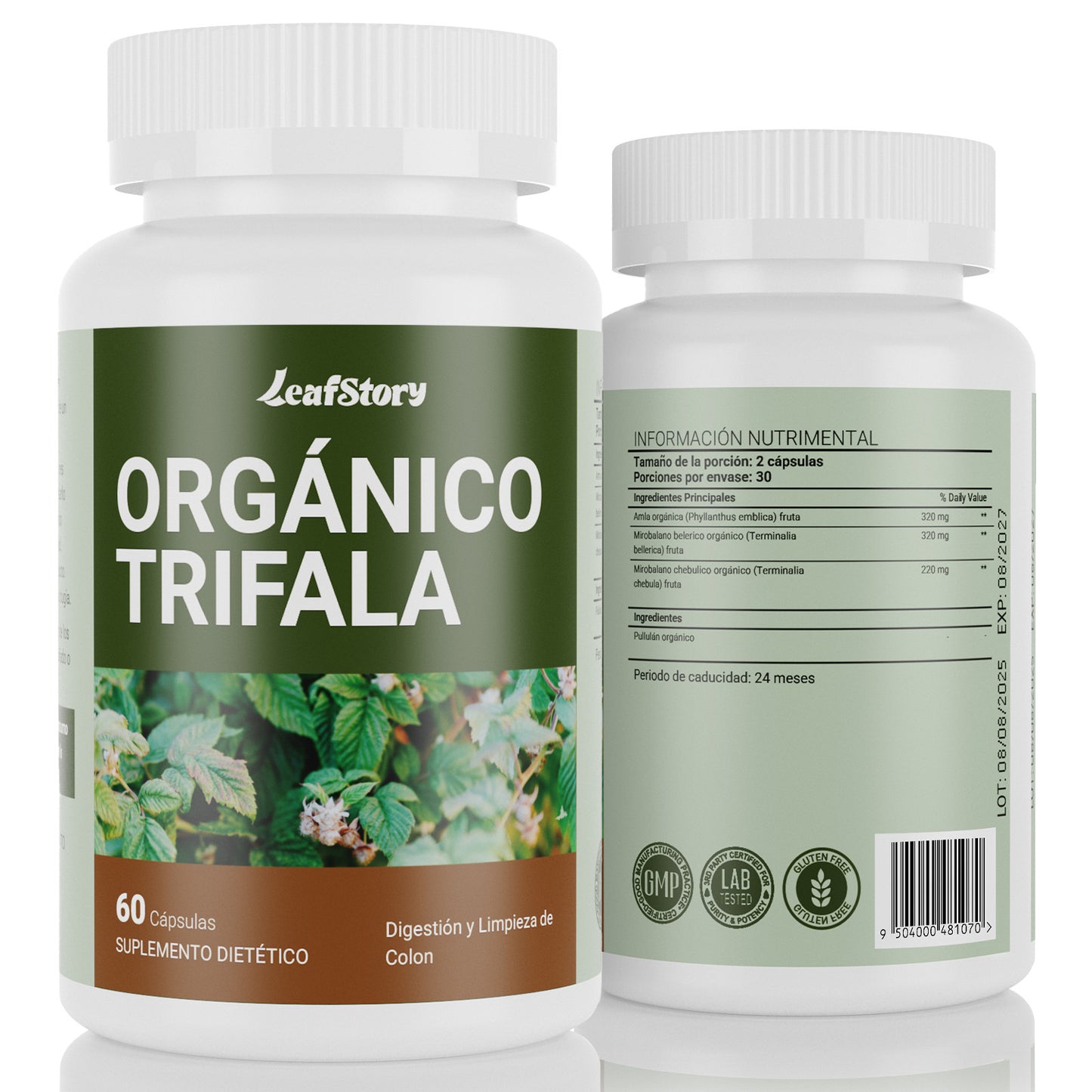 Leafstory Triphala Capsules: Herbal supplement with Amla, Bibhitaki, and Haritaki. Supports digestion, colon health, and the immune system. Adaptogen. Vegan. 60 capsules.