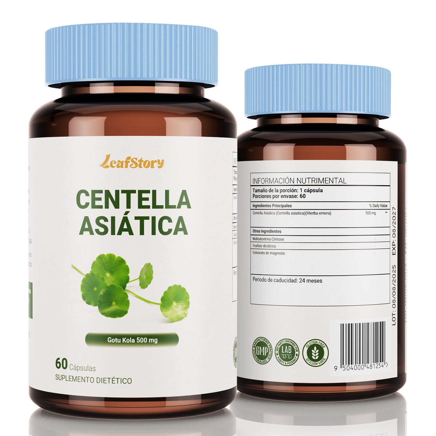 LeafStory Centella Asiatica 500 mg 60 Capsules - Moisturizing Centella Asiatica extract for skin. The extract is also beneficial for soothing mental fatigue.
