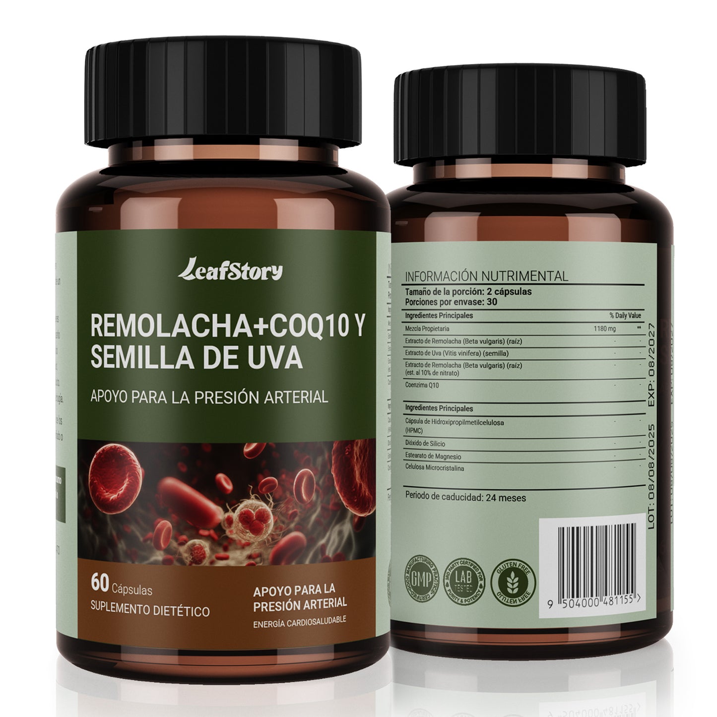 LeafStory Blood Pressure Support, 3-in-1 Beet + CoQ10 + Grape Seed Extract, Beet Root Capsules Support Healthy Blood Circulation & Healthy Heart Energy, 60 Count