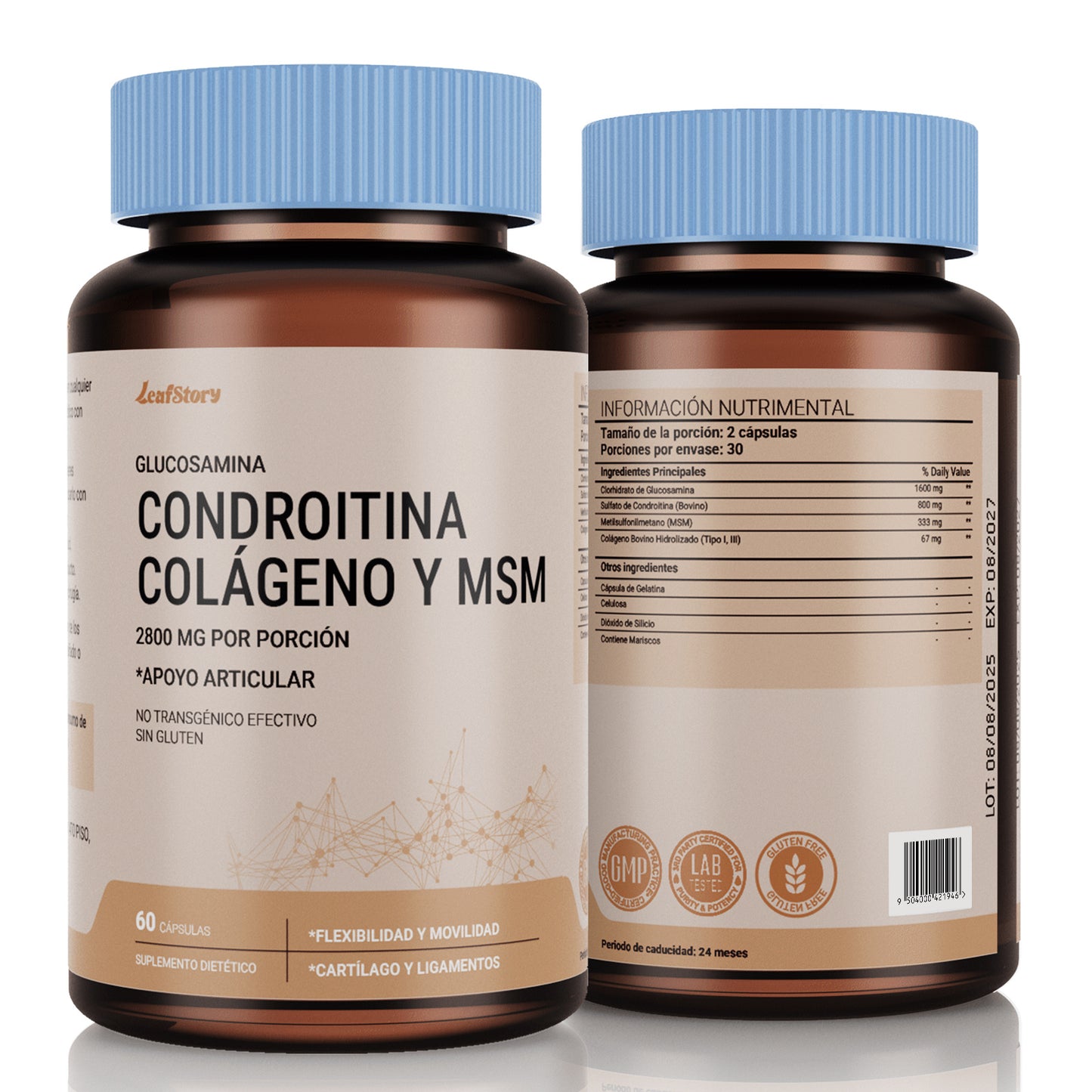 Leafstory Glucosamine, Keratin, MSM, and Collagen | Joint Care Supplement, 2800 mg | Nutritional Vitamins for Flexibility | For Men and Women, 60 Capsules