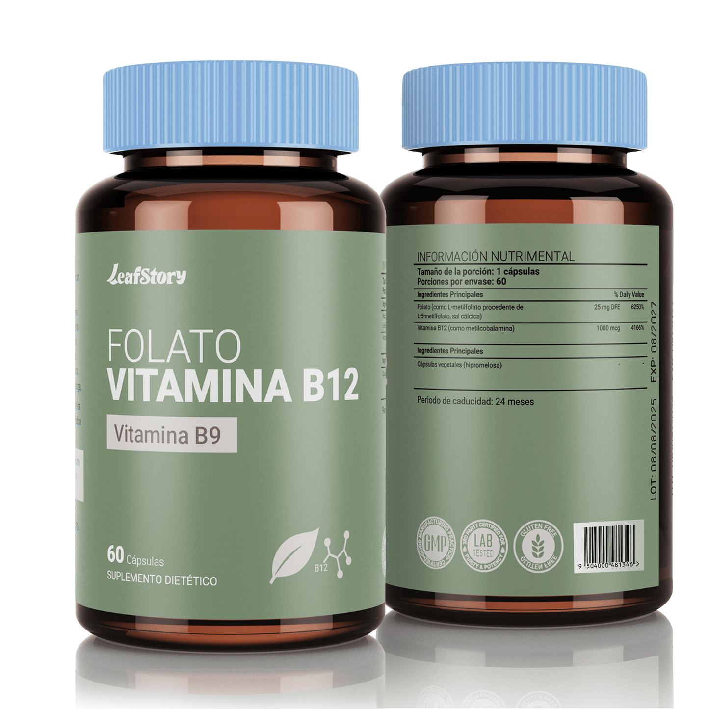 LeafStory L-Methylfolate 15 mg plus Methyl B12 Cofactor: High potency, active 5-MTHF form. Supports mood, methylation, and cognition. Bioactive forms of vitamins B9 and B12 (60 capsules, 60 doses).