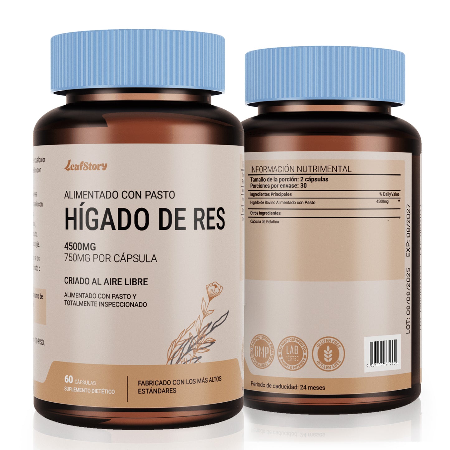Leafstory Grass Fed Dried Beef Liver Capsules (60 Capsules, 750mg Each) - Natural Iron, Vitamin A & B12 for Energy - Made Unfatted in New Zealand - Hormone & Chemical Free.