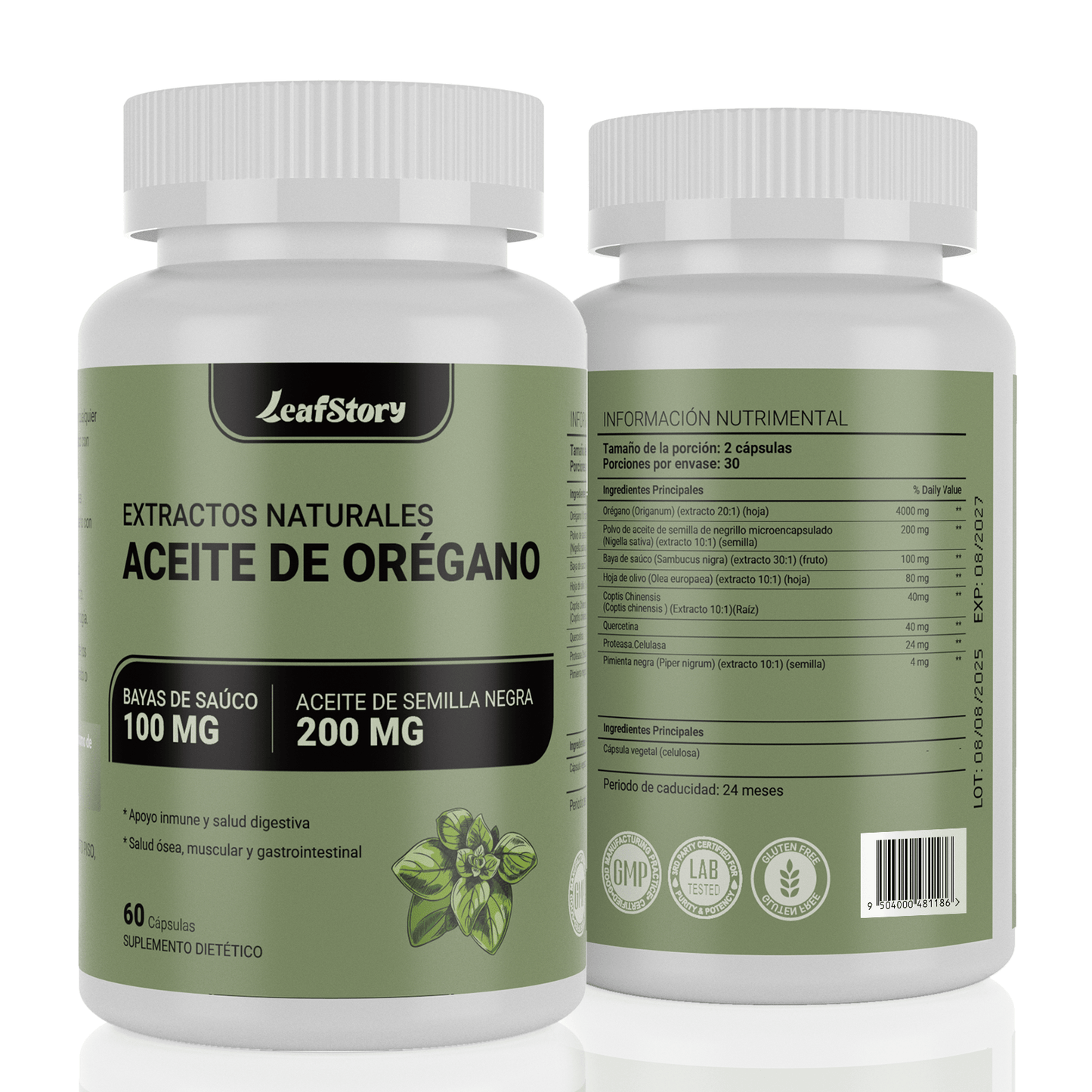 Leafstory Oregano Oil with Mustard Seed Oil, 2-in-1 Oregano Supplement for Immune Health, Preserves High Concentration Carvacrol and Thioquinone, 60 Capsules.