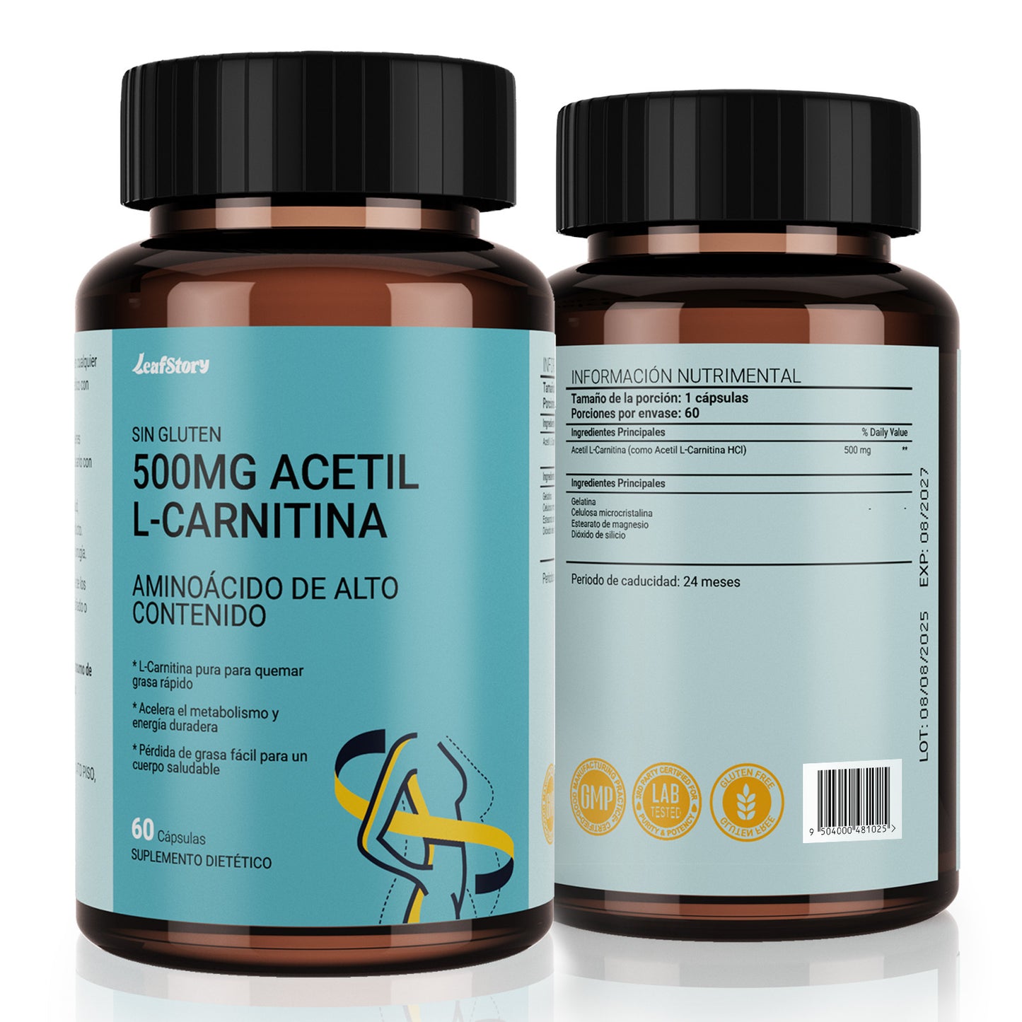LeafStory Acetyl L-Carnitine 500 mg, High Potency Amino Acid, 60 Capsules