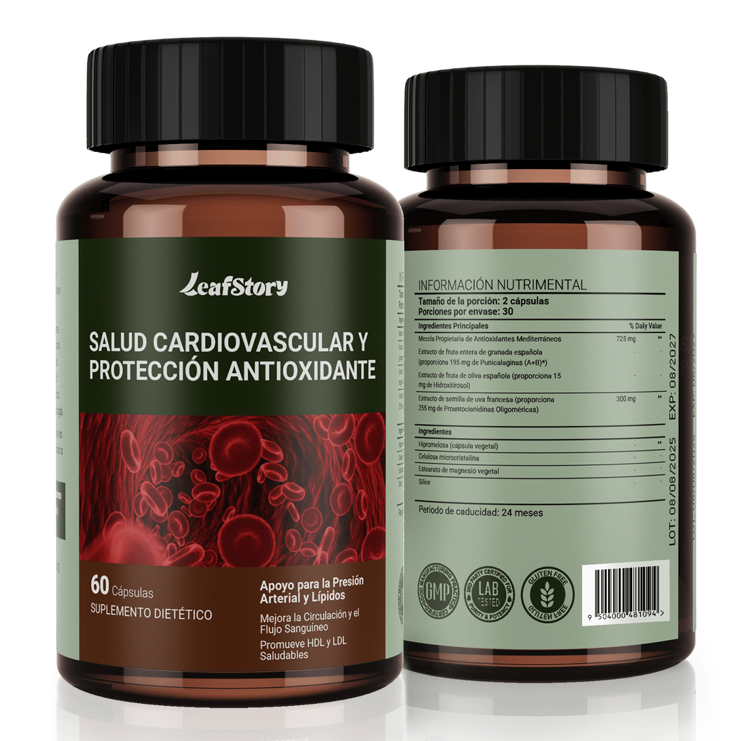 LeafStory Heart Health Supplement: Three clinically studied Mediterranean antioxidant extracts. Supports circulatory health, cholesterol, and blood pressure (60 capsules).