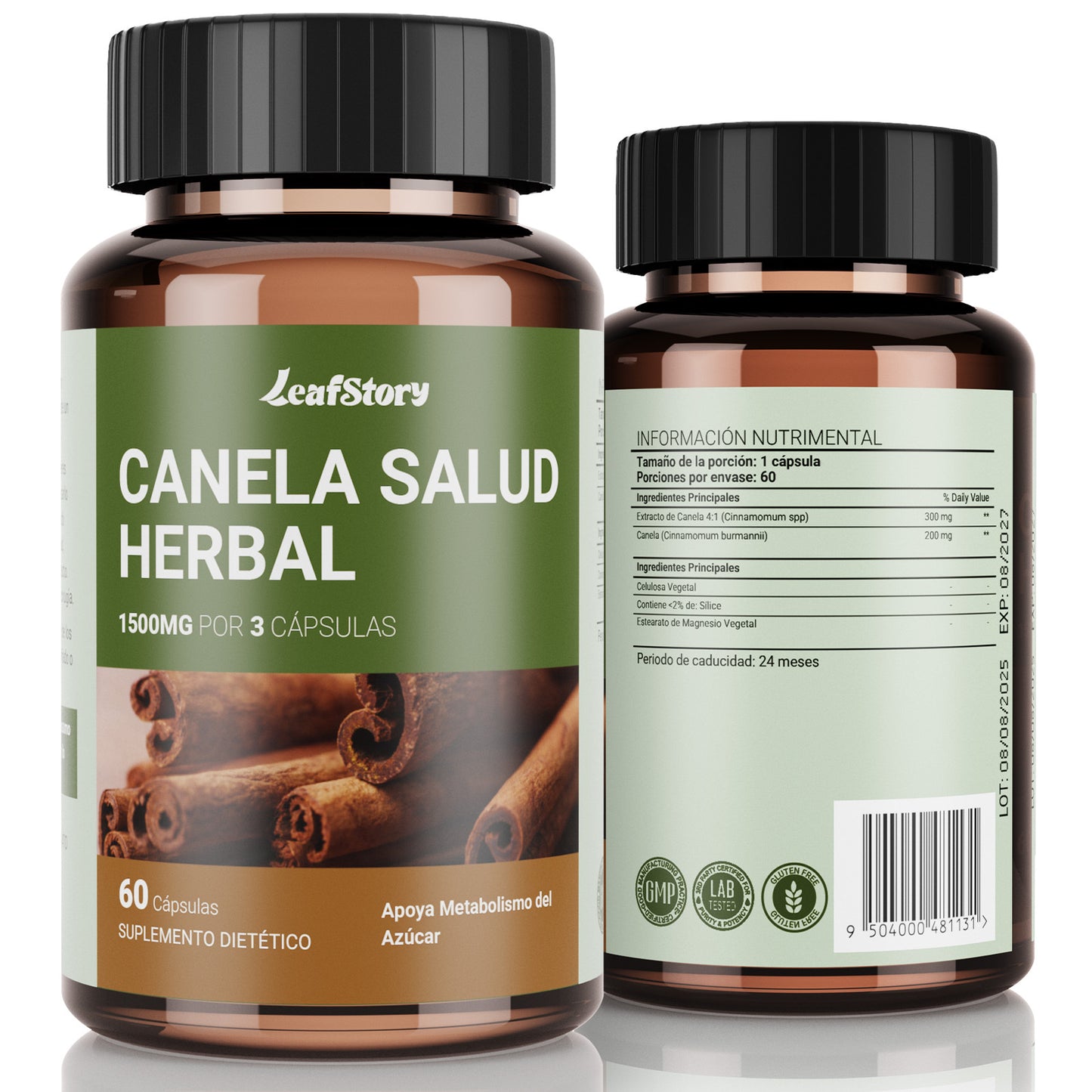 Leafstory Cinnamon Capsules, Herbal Supplement, Promotes Sugar Metabolism, 1500 mg, 60 Capsules