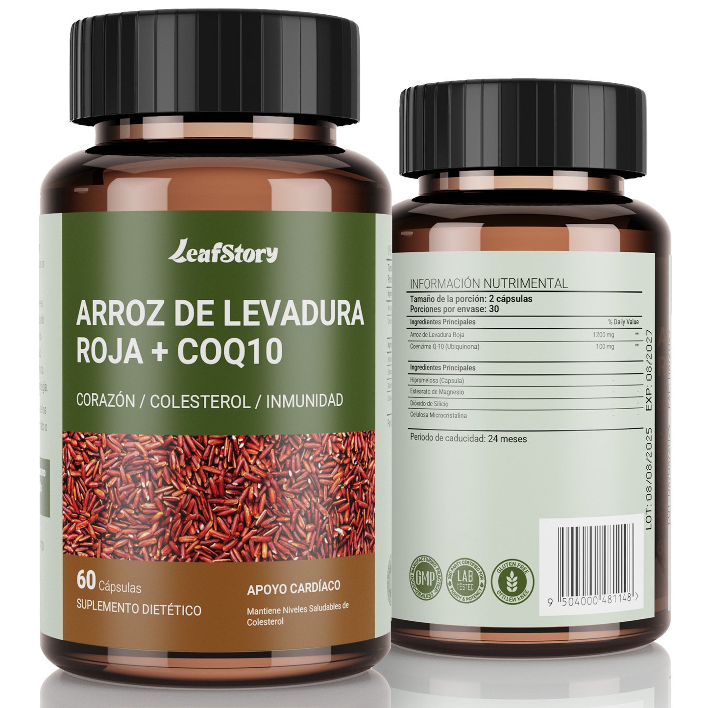 Leafstory Red Yeast Rice Supplement with CoQ10 - Advanced Formula for a Healthy Heart and Healthy Cholesterol Levels for Men and Women - Extra Strength Capsule with 1200mg of Red Yeast Rice and CoQ10 - 60 Count