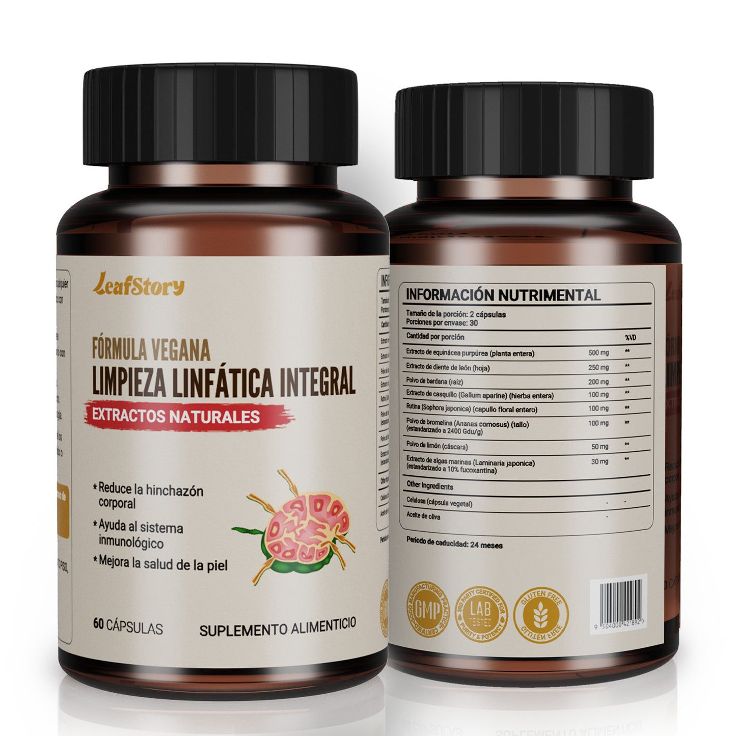 Leafstory Lymph MD - Lymphatic System Supplement with 9 Botanicals: Lettuce, Burdock, Echinacea, Lemon & More - Supplements for Men & Women - 60 Capsules