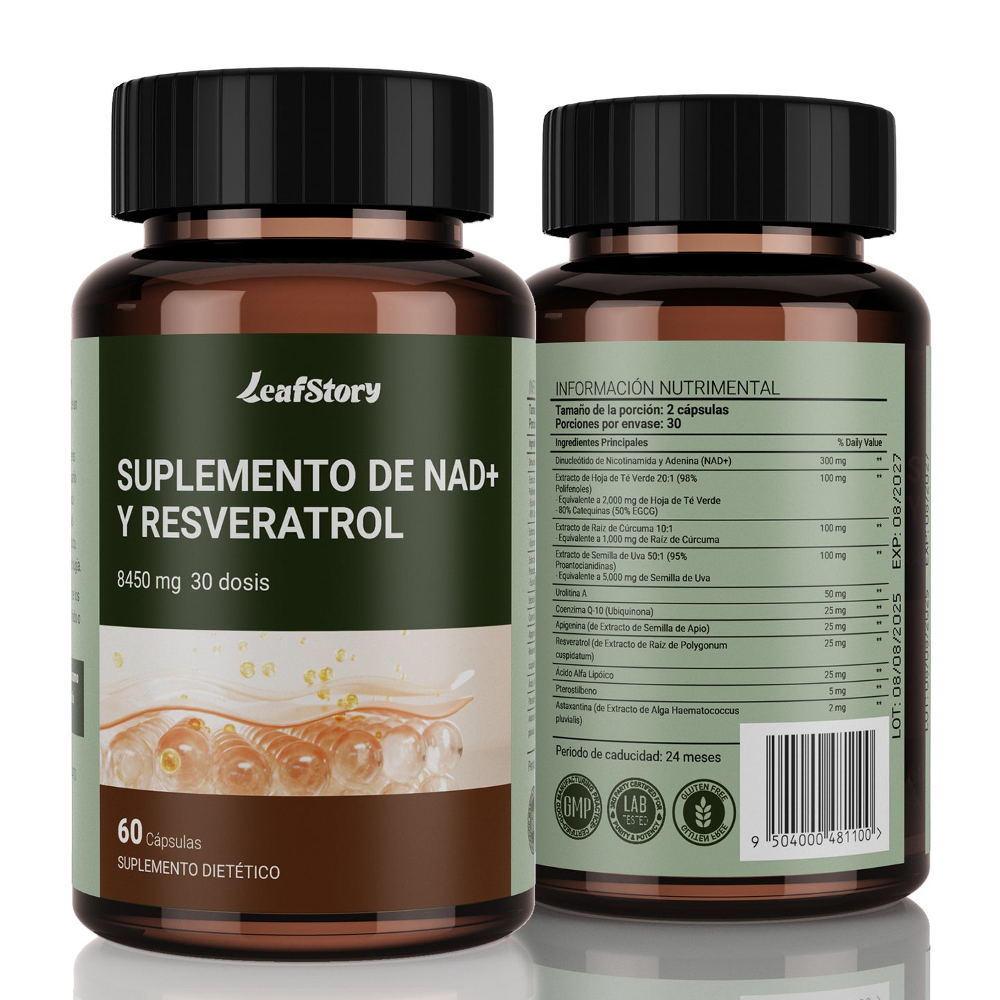 Leafstory Extra Strength 8457mg NAD Supplement, Liposomal, Green Tea & Astaxanthin for Women & Men, Resveratrol, Coq10 & Alpha Lipoic Acid.