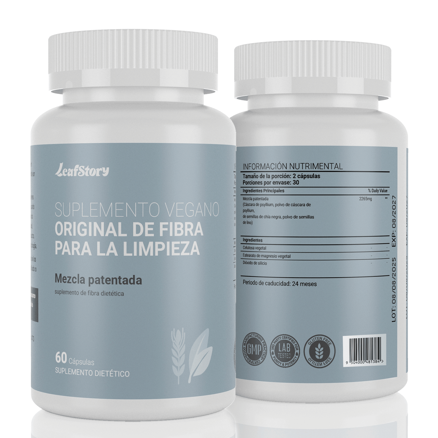 LeafStory Pure for Men - Original Vegan Fiber Supplement for Optimal Cleanse | Helps Promote Digestive Regularity | Psyllium Husk, Chia Seeds, and Flax Seeds | Patented Formula | 60 Vegan Capsules