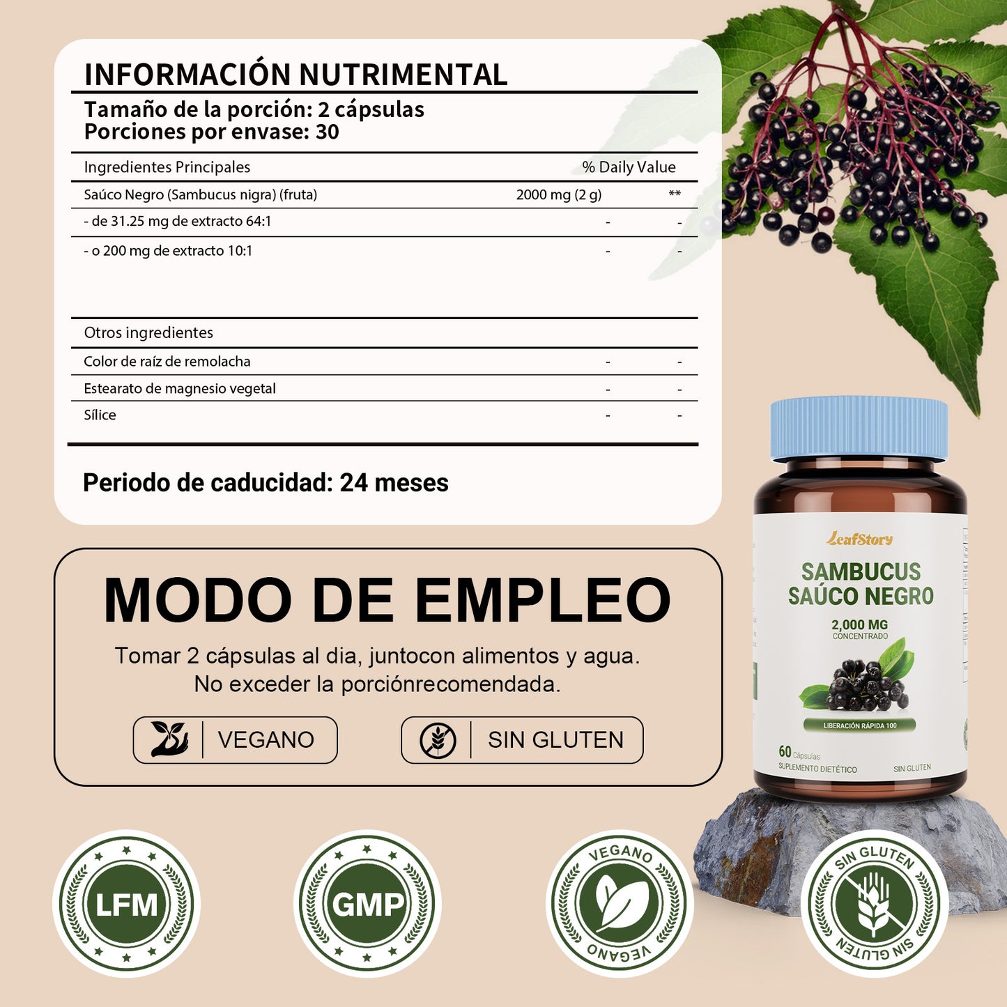 Leafstory Blackberry Capsules | 60 Count | Super Concentrated Sambucus Extract | Gluten-Free Supplement