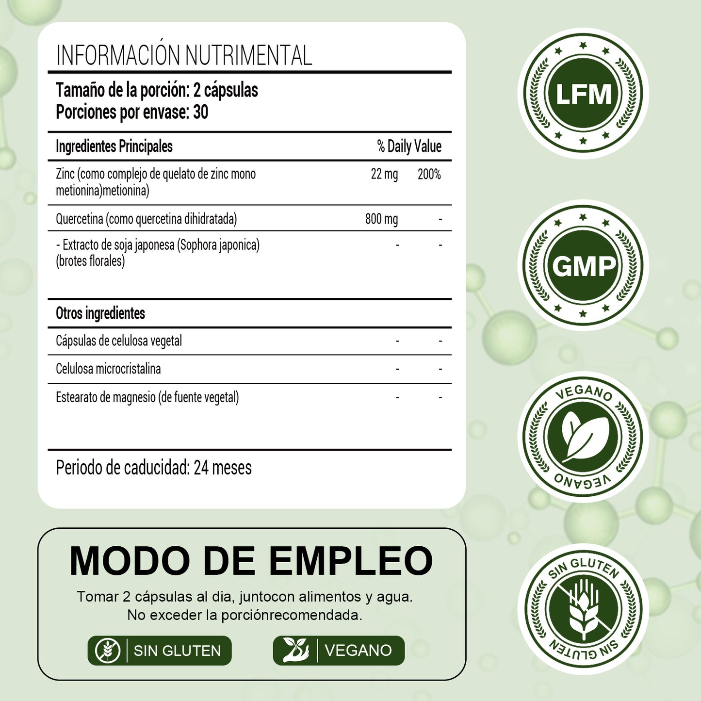 Leafstory Zinc Quercetin 60 Vegetarian Capsules (Pack of 1) | Antioxidant Immune System Support Zinc Supplement for Men and Women | Gluten, Soy, and Lactose Free