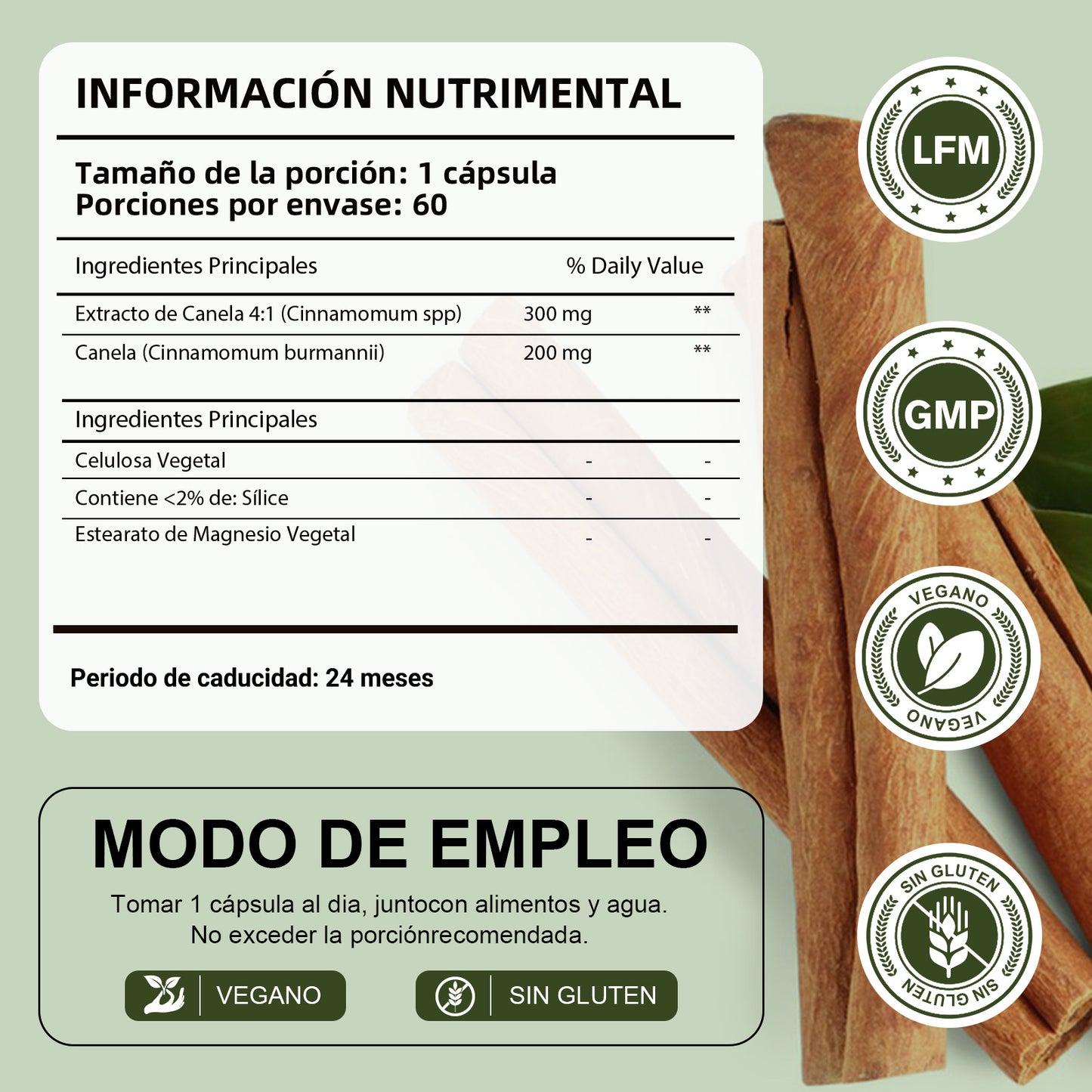 Leafstory Cinnamon Capsules, Herbal Supplement, Promotes Sugar Metabolism, 1500 mg, 60 Capsules