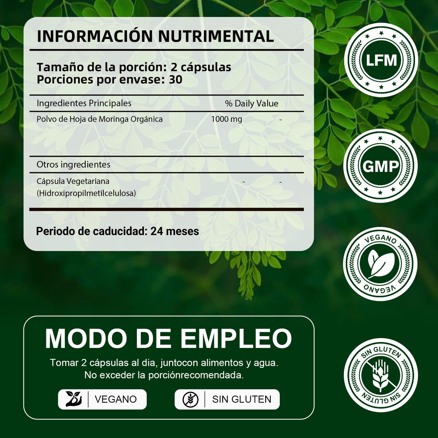 Leafstory Moringa Capsules. Single-Origin Moringa Powder. Pure Moringa Leaf. Boosts Energy, Metabolism, and Immune System. 60 500mg Capsules.