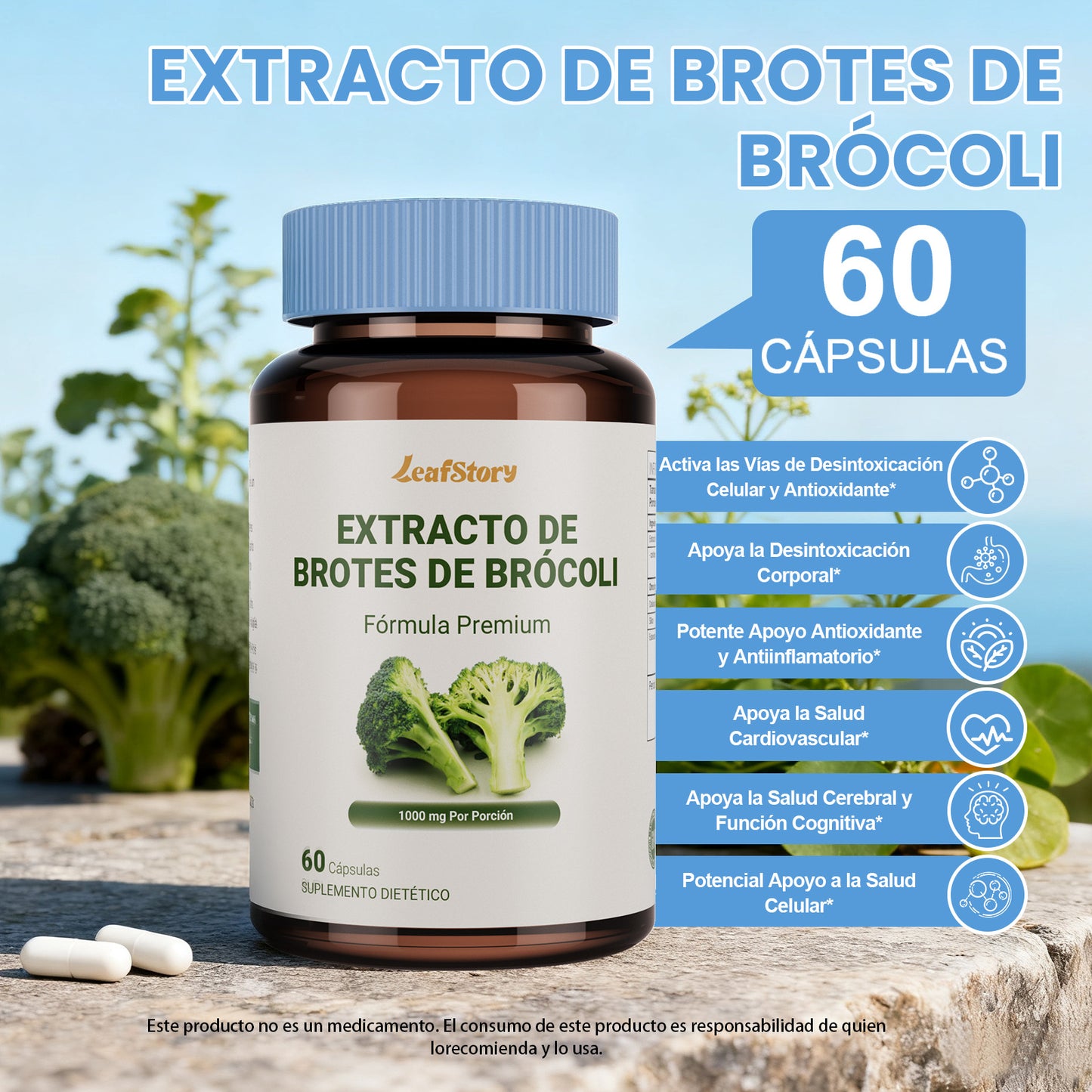 Leafstory Broccoli Sprout Extract, 1000 mg, 60 Tablets