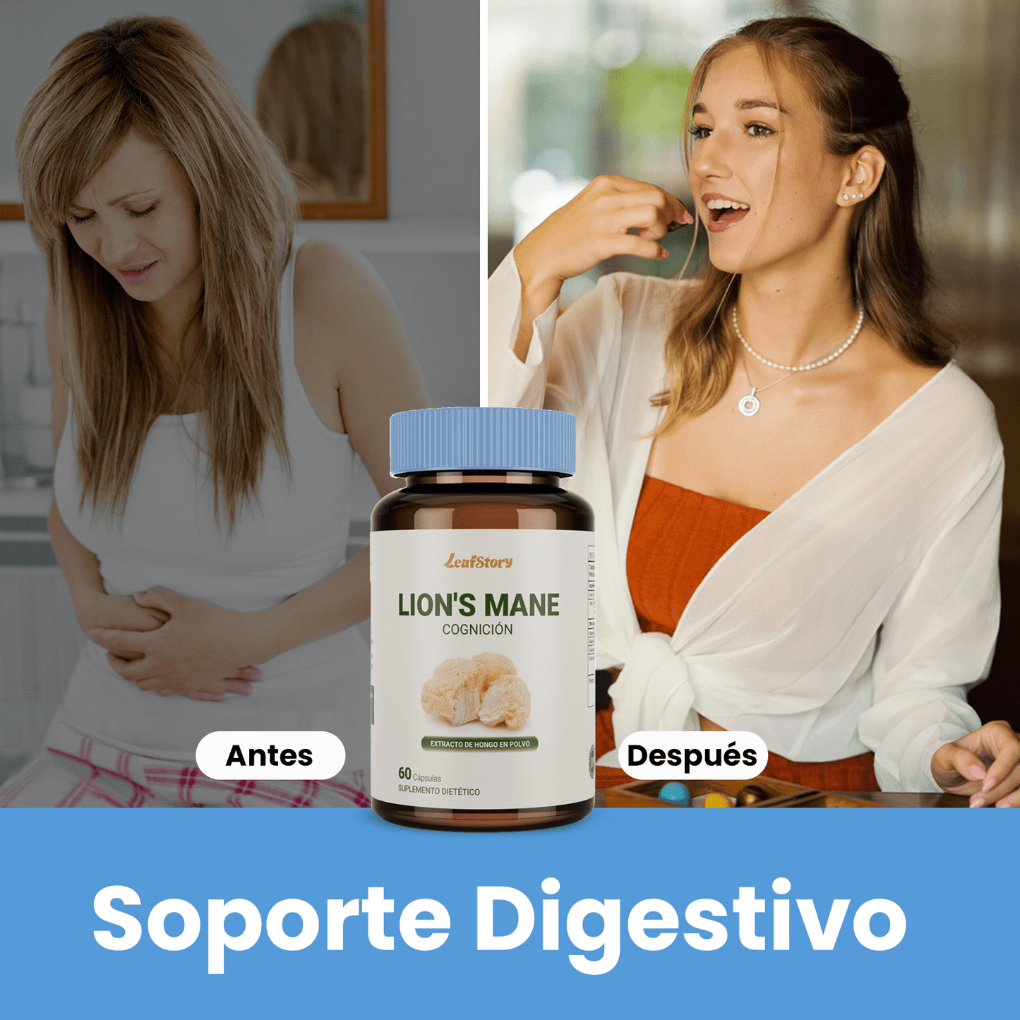 LeafStory Lion's Mane Mushroom for Cognition (60 Capsules) Lion's Mane Mushroom Extract Capsules Powder | Brain Supplement, Brain Vitamins, Focus Supplement