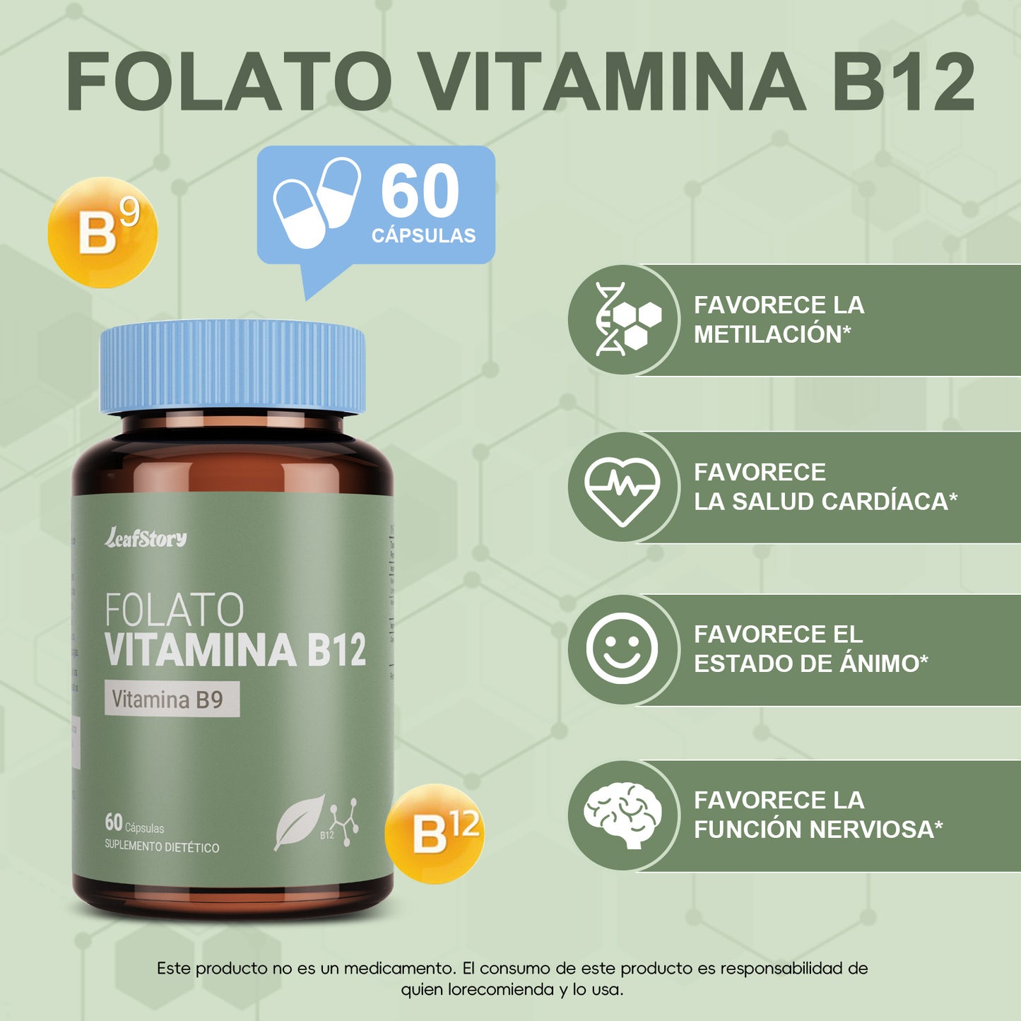 LeafStory L-Methylfolate 15 mg plus Methyl B12 Cofactor: High potency, active 5-MTHF form. Supports mood, methylation, and cognition. Bioactive forms of vitamins B9 and B12 (60 capsules, 60 doses).
