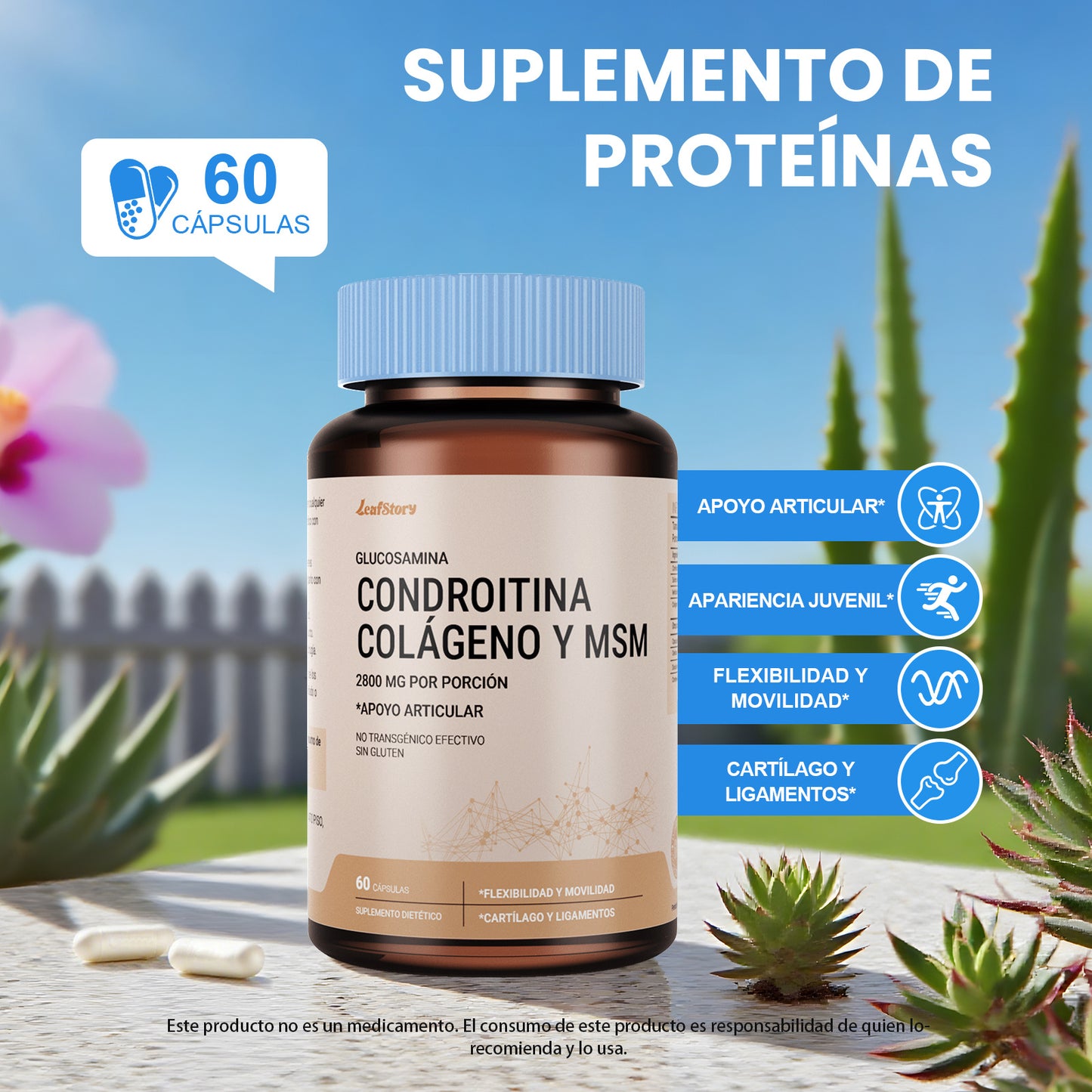 Leafstory Glucosamine, Keratin, MSM, and Collagen | Joint Care Supplement, 2800 mg | Nutritional Vitamins for Flexibility | For Men and Women, 60 Capsules