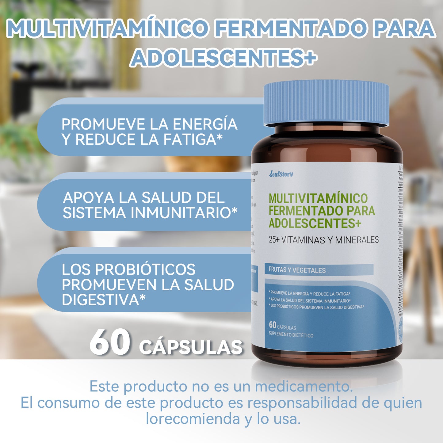 LeafStory Teen Multivitamin Supplement: Daily vitamins and minerals for teen boys and girls. Organic, whole-food formula with omega-3s and vitamins A through K. 60 capsules.