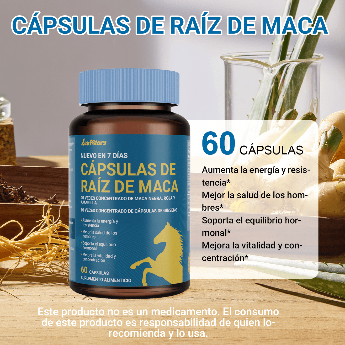 LEAFSTORY Maca Root Capsules 10,000 Mg + Korean Panax Ginseng 1400 Mg - 10x Concentrated Black, Red & Yellow Maca Root Extract, 10x Concentrated Panax Ginseng Extract - Ultra Potent & Highly Purified.