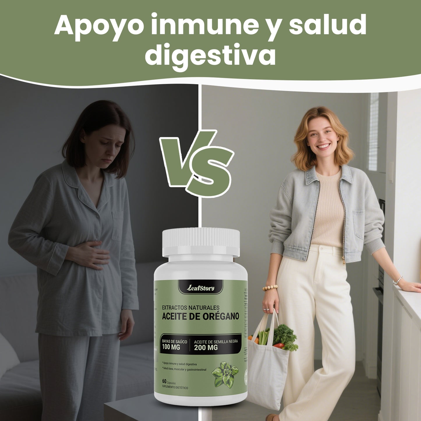 Leafstory Oregano Oil with Mustard Seed Oil, 2-in-1 Oregano Supplement for Immune Health, Preserves High Concentration Carvacrol and Thioquinone, 60 Capsules.