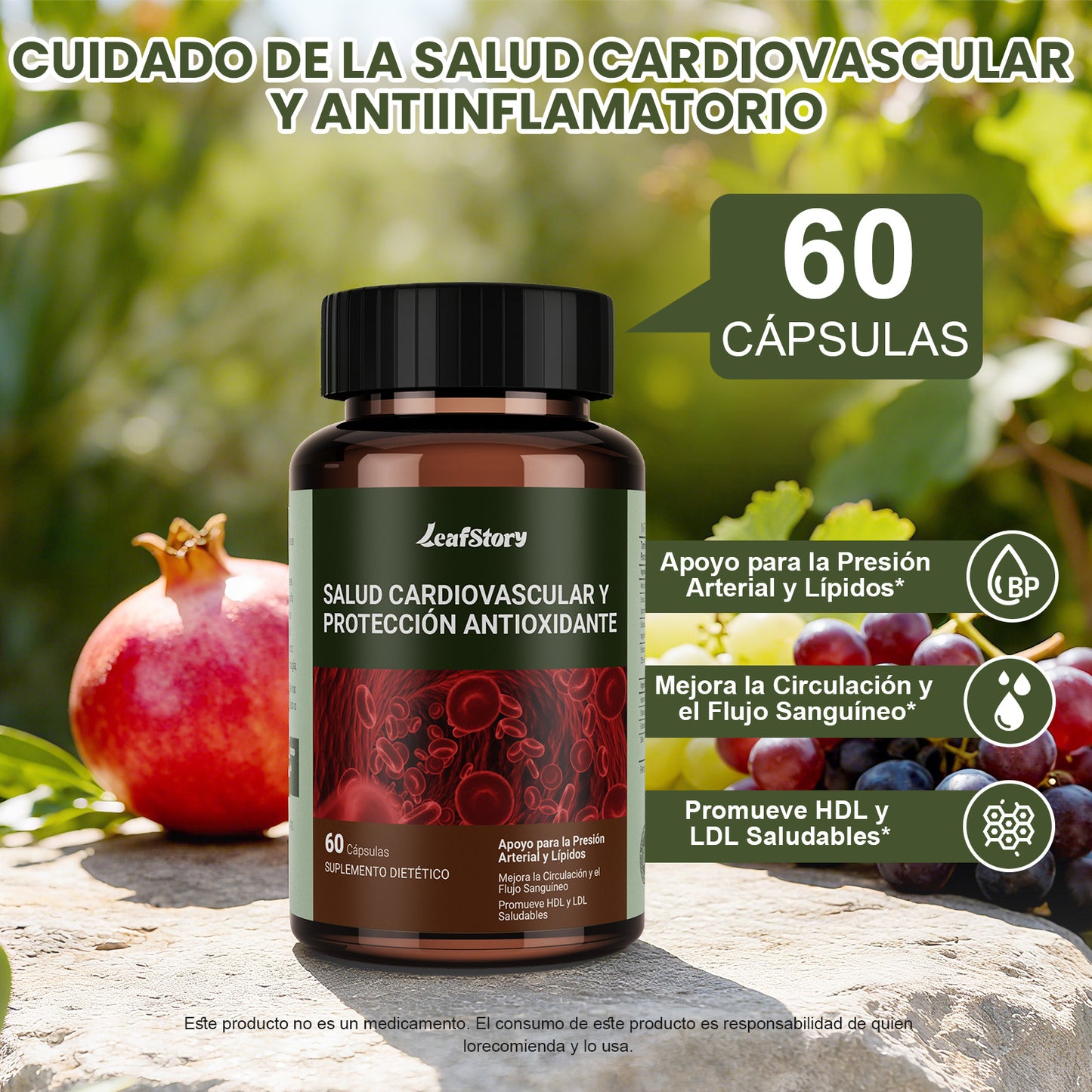 LeafStory Heart Health Supplement: Three clinically studied Mediterranean antioxidant extracts. Supports circulatory health, cholesterol, and blood pressure (60 capsules).