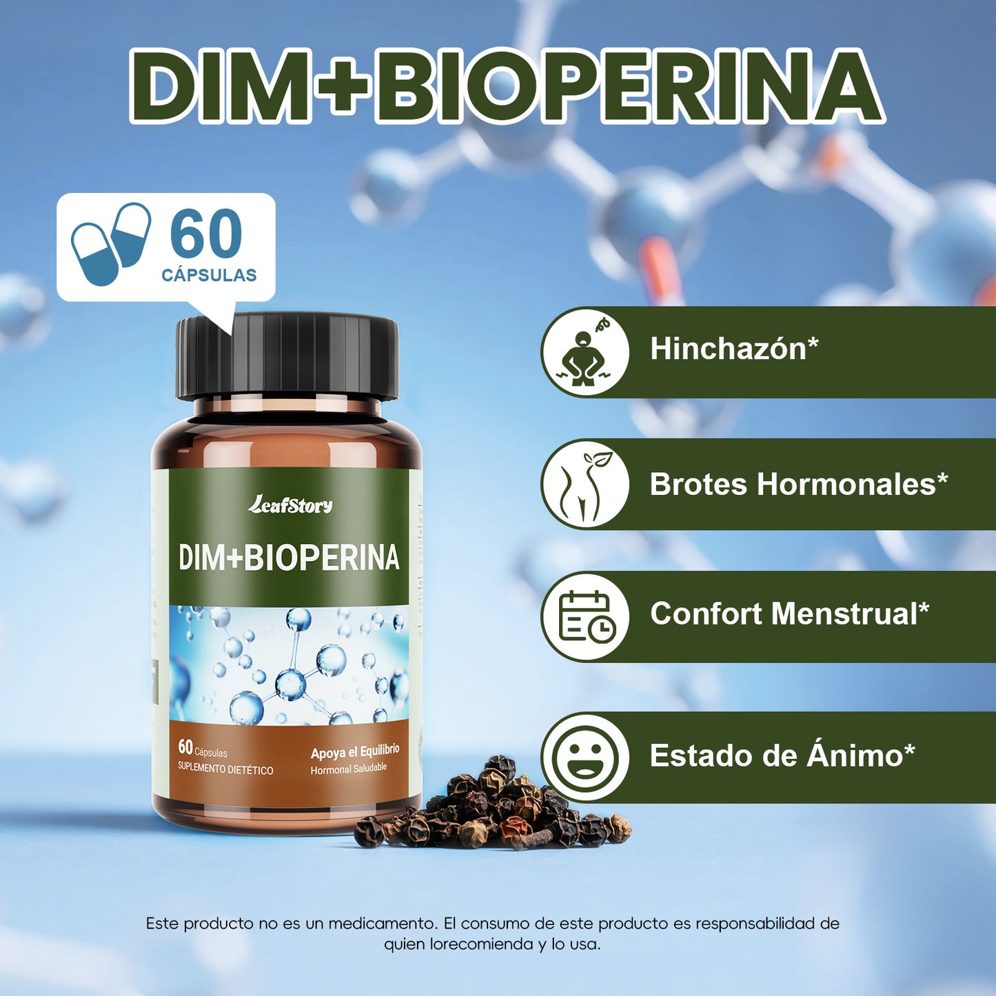 Leafstory DIM 200 mg Supplement | Improves Hormonal Acne, Menopause, and Antioxidant Support | Vegan and Soy-Free Diindolylmethane | 60 Count