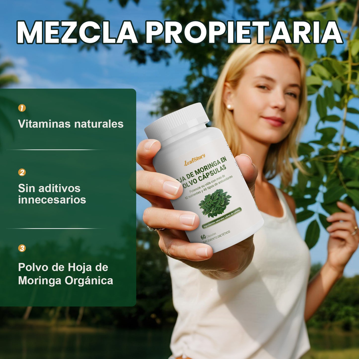 Leafstory Moringa Capsules. Single-Origin Moringa Powder. Pure Moringa Leaf. Boosts Energy, Metabolism, and Immune System. 60 500mg Capsules.