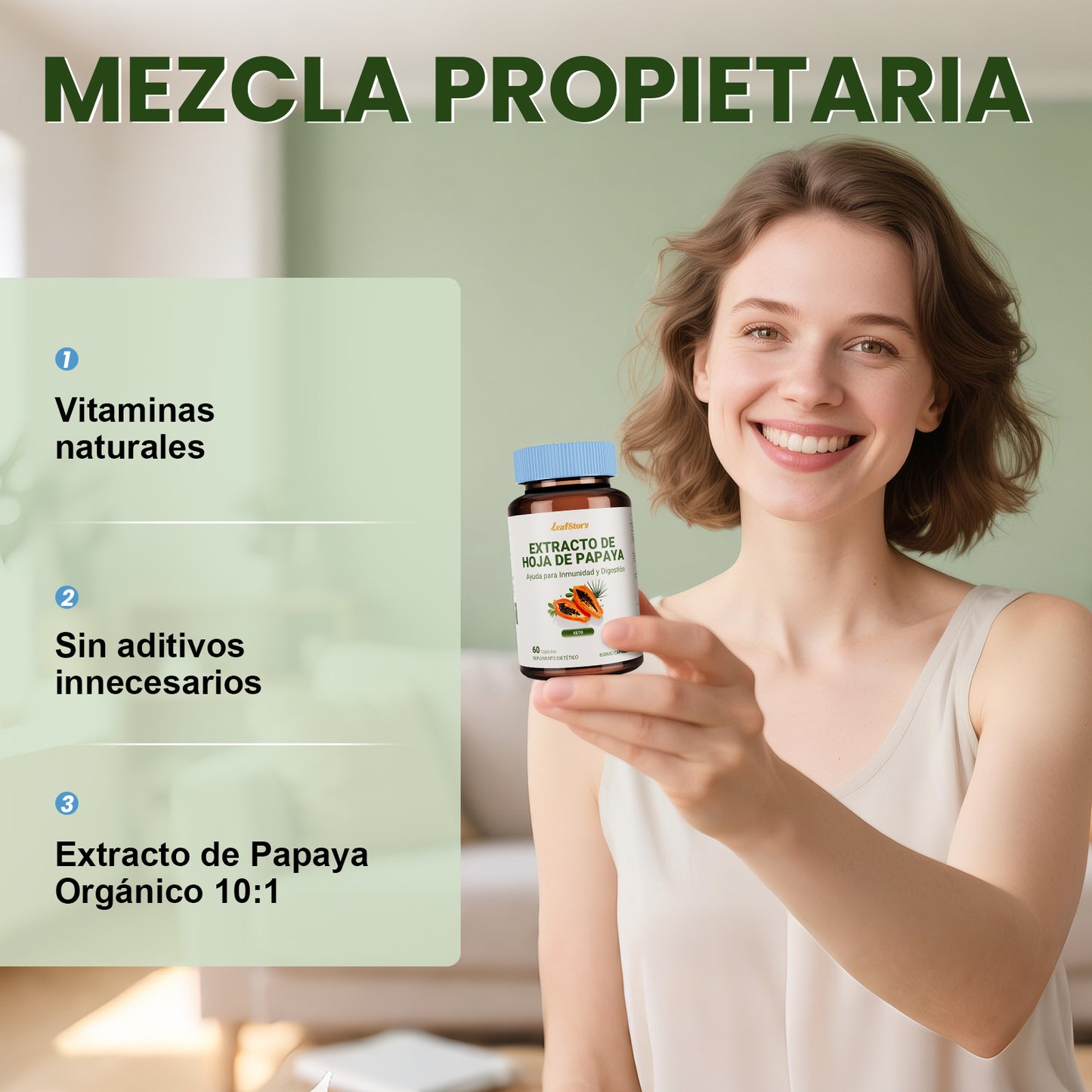 Leafstory Digestive Enzymes with Papaya Leaf Extract - 60/600 mg Vegetable Capsules, 10 Times More Potent - Platelet Booster, Bone & Spleen Support, Immune System & Upper Digestive Health.
