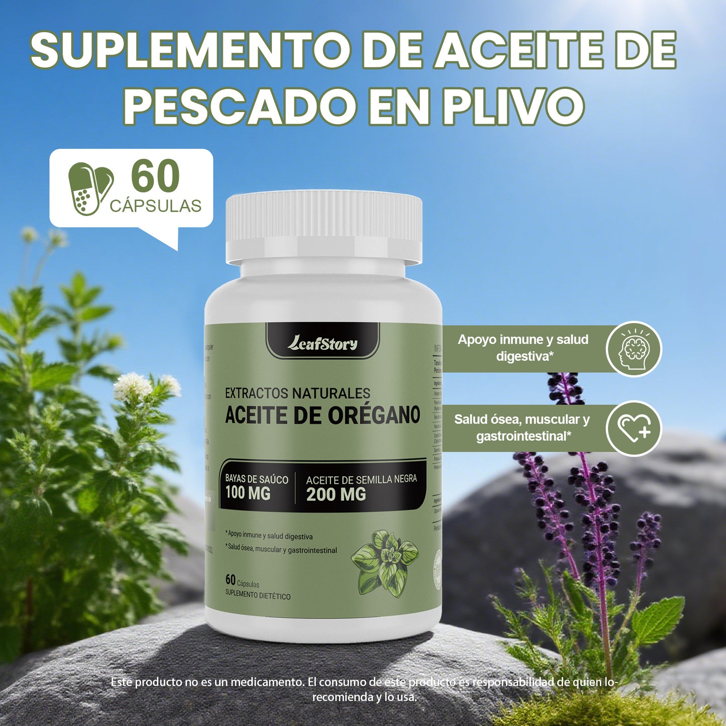 Leafstory Oregano Oil with Mustard Seed Oil, 2-in-1 Oregano Supplement for Immune Health, Preserves High Concentration Carvacrol and Thioquinone, 60 Capsules.