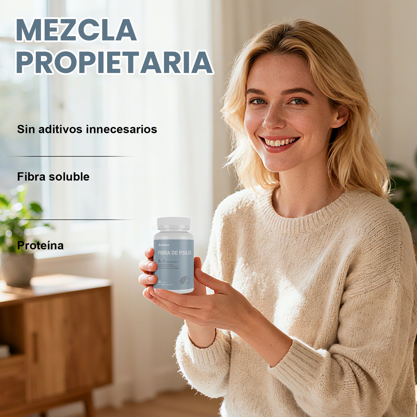 Leafstory Fiber Capsules, 3-in-1 Psyllium Husk Fiber, 300 Capsules, Daily Fiber Supplement, Helps Maintain Digestive Health, Heart Health by Lowering Cholesterol and Healthy Blood Sugar Levels.