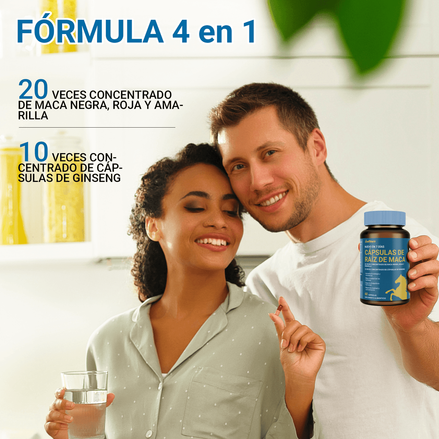 LEAFSTORY Maca Root Capsules 10,000 Mg + Korean Panax Ginseng 1400 Mg - 10x Concentrated Black, Red & Yellow Maca Root Extract, 10x Concentrated Panax Ginseng Extract - Ultra Potent & Highly Purified.