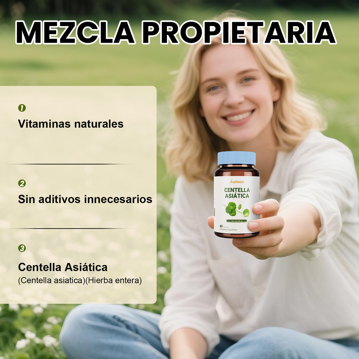 LeafStory Centella Asiatica 500 mg 60 Capsules - Moisturizing Centella Asiatica extract for skin. The extract is also beneficial for soothing mental fatigue.